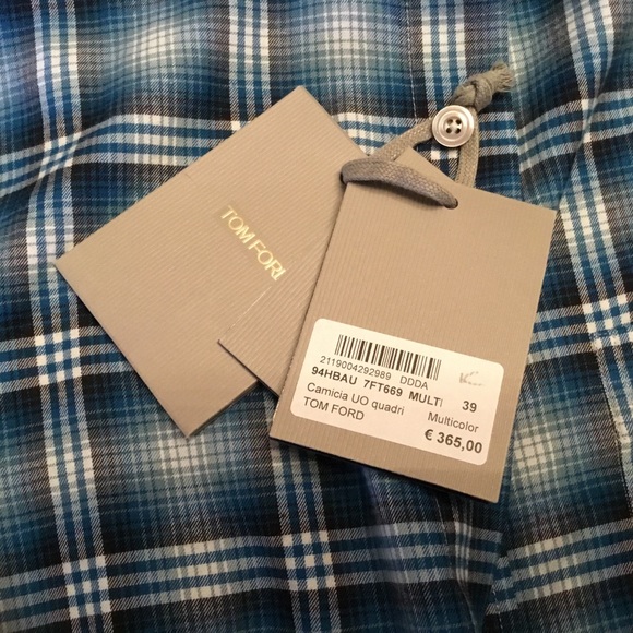 NWT Tom Ford Tonal Brushed Check Twill L/S Shirt EU 39 - Picture 7 of 9